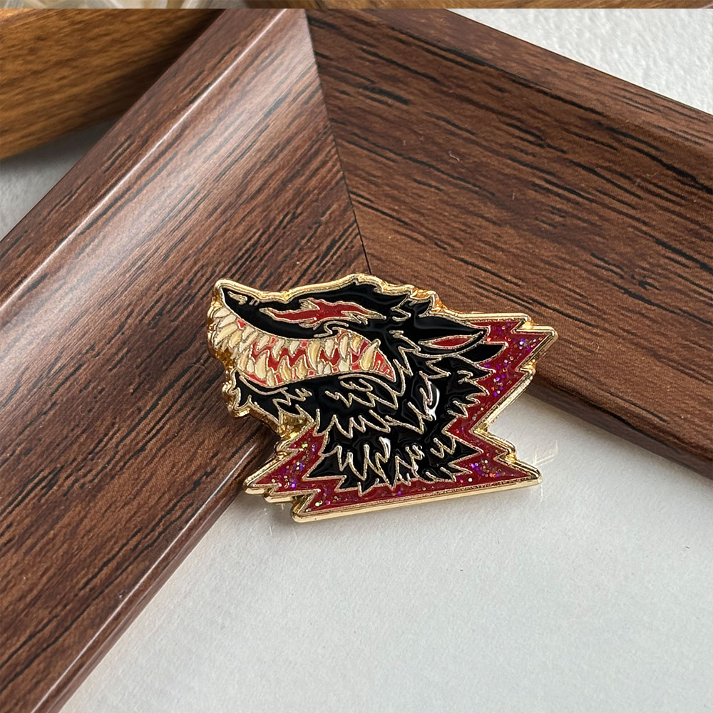 Vintage Collectible Clothing - Fanged Wolf metalen broche, Dark Beast