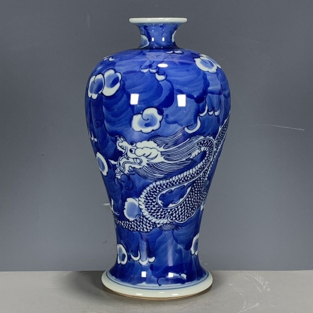 Vintage Collectible Pottery - Vintage Chinese blauw-witte pruimenvaas Qing-stijl ijspruimen-draakmotief