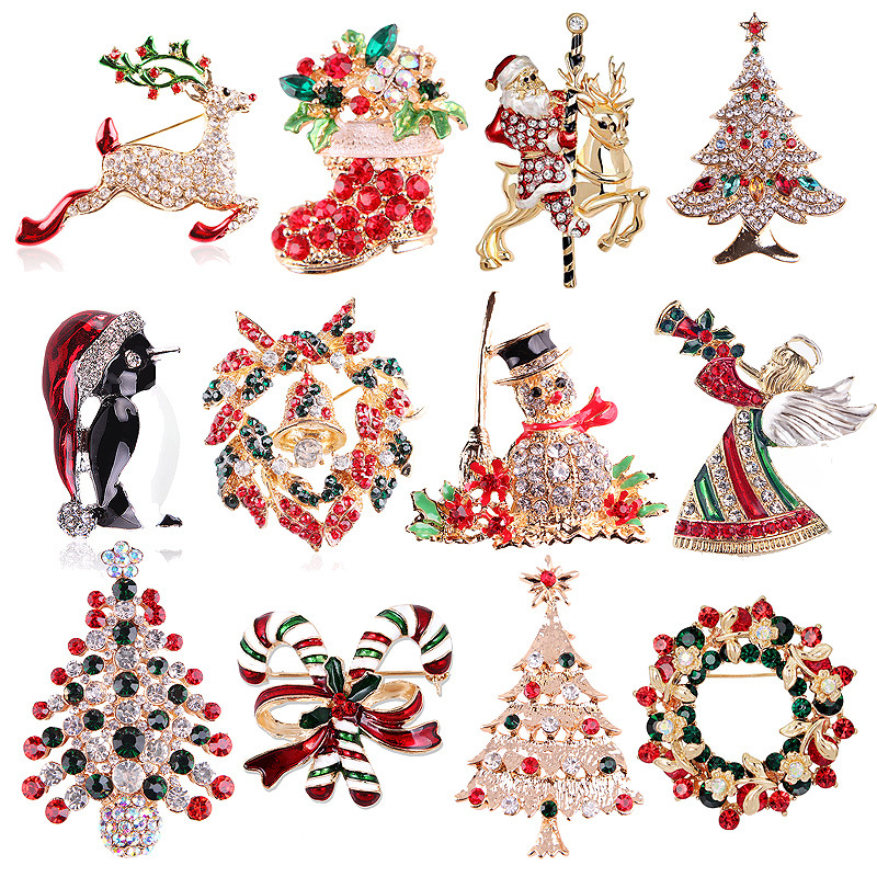 Vintage Collectible Clothing - Vintage strass kerstbroche collectie, kerstboom rendier