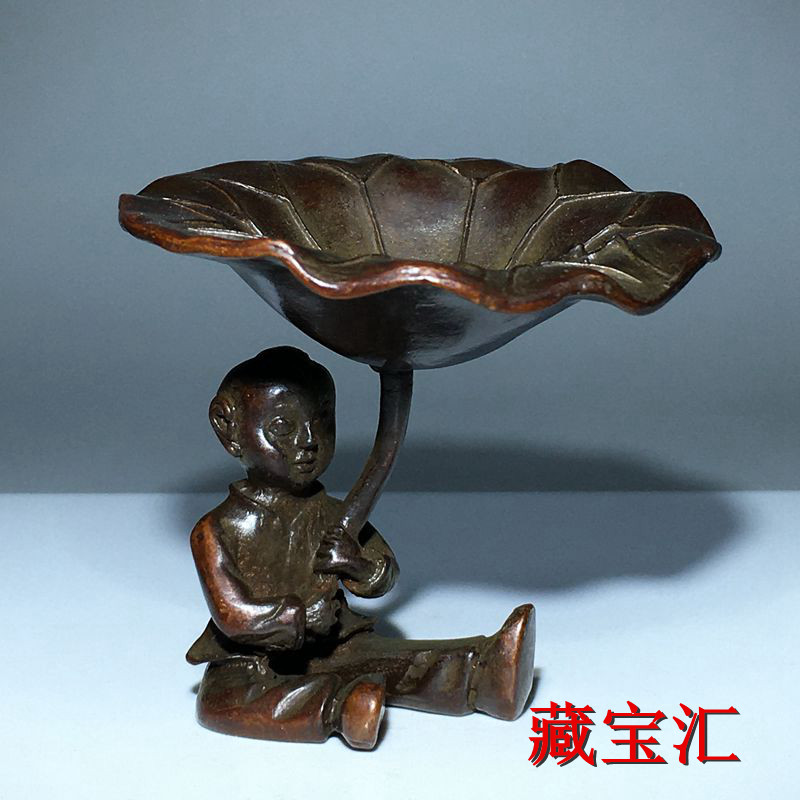Vintage Items Collection - Vintage antiek lotusblad kinderbronzen beeldje, landelijk