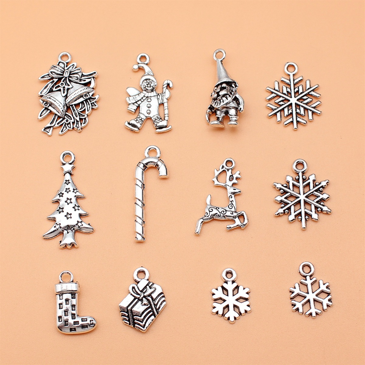 Vintage Collectible Santa - 12 stuks antiek zilver kleur kerstsneeuwvlokken