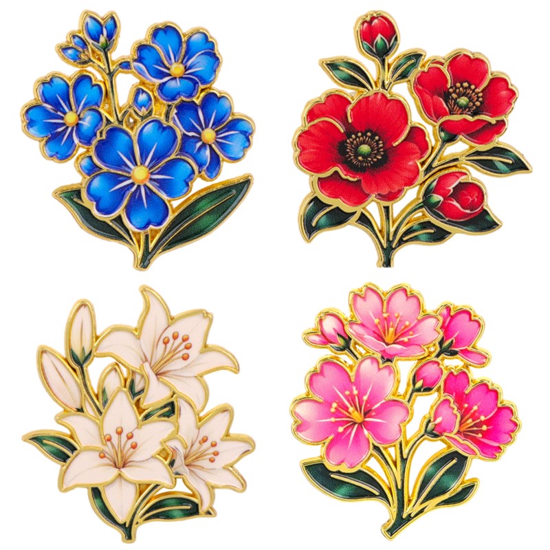 Vintage Items - Leuke vintage kleurrijke bloemen emaille pin