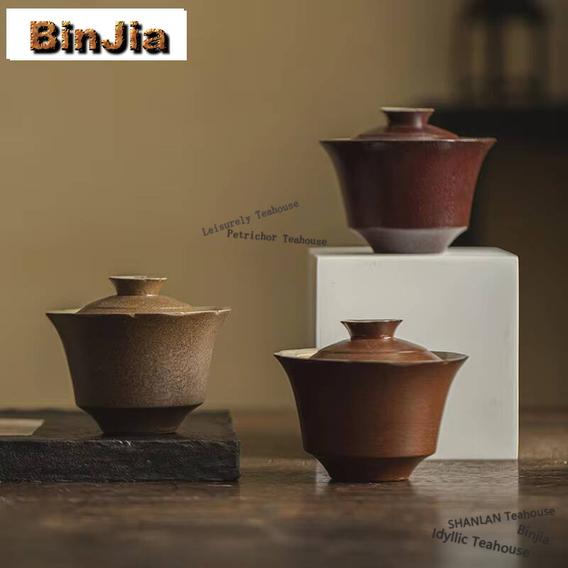 Vintage Collectible Pottery - 140Ml Handgemaakte Ruwe Aardewerk Bedekkom Japanse